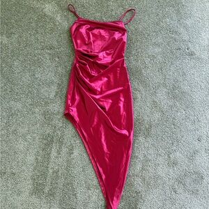 Windsor Red Asymmetrical Spaghetti Strap Slip Dress